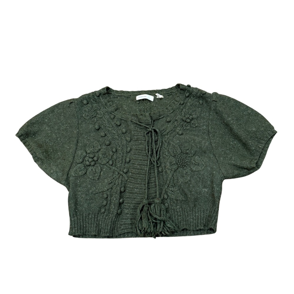 Sleeping on Snow Green Alpaca Blend Floral Knit Cropped Cardigan S Small
